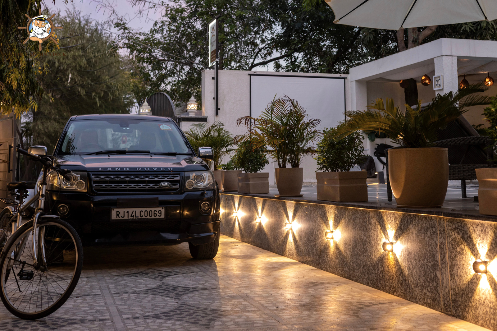 Luxurious villa bedroom with ambient lighting