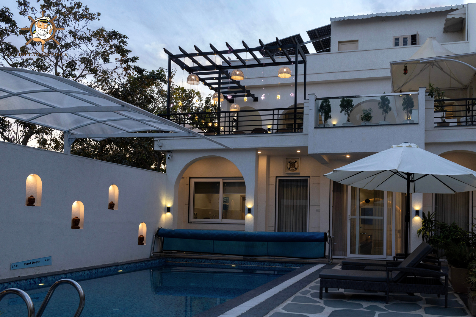 Villa's outdoor seating area under the stars